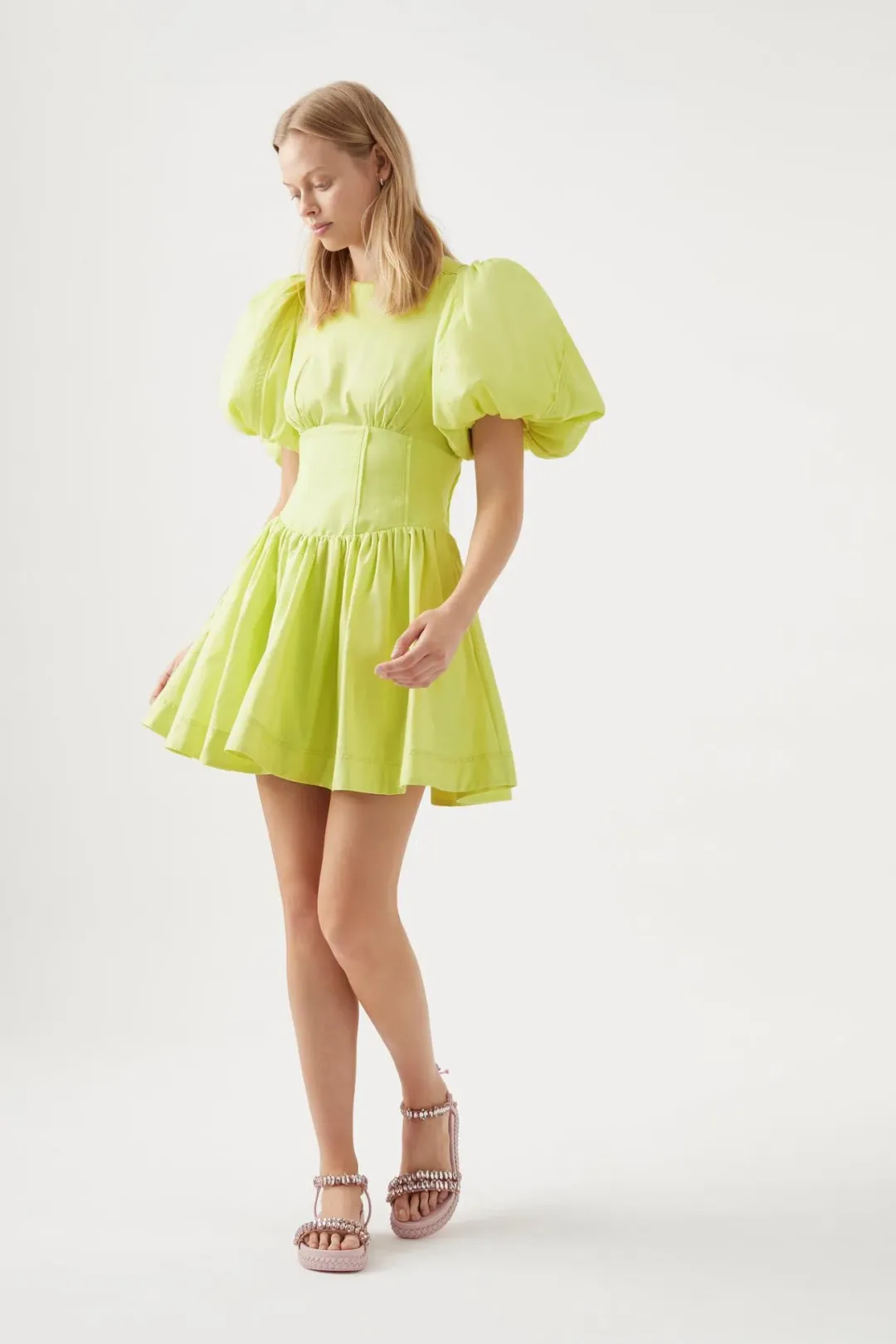 Aje Gianna Puff Sleeve Mini Dress in Light Lemon - Size 8 for rent on The Volte - main image