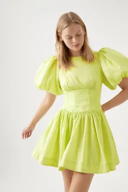 Aje Gianna Puff Sleeve Mini Dress in Light Lemon - Size 8 for rent on The Volte - image 2