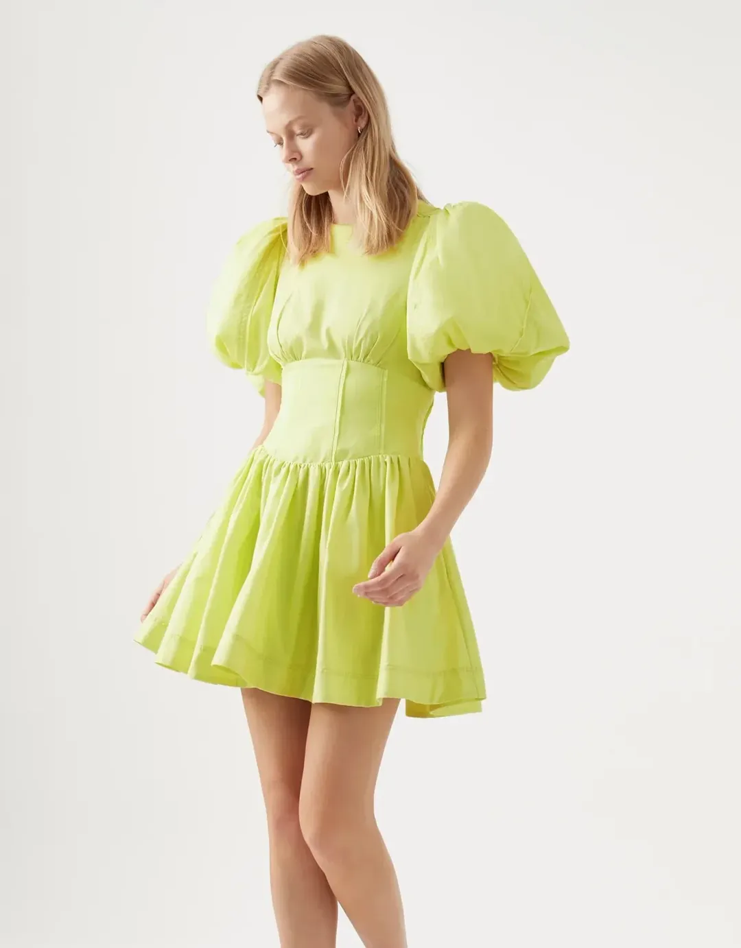 Aje Gianna Puff Sleeve Mini Dress in Light Lemon - Size 8 for rent on The Volte - main image