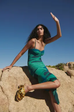 Sir The Label Frankie Gathered Midi Dress Green Multi Size 1 / AU 8 for rent on The Volte - image 5