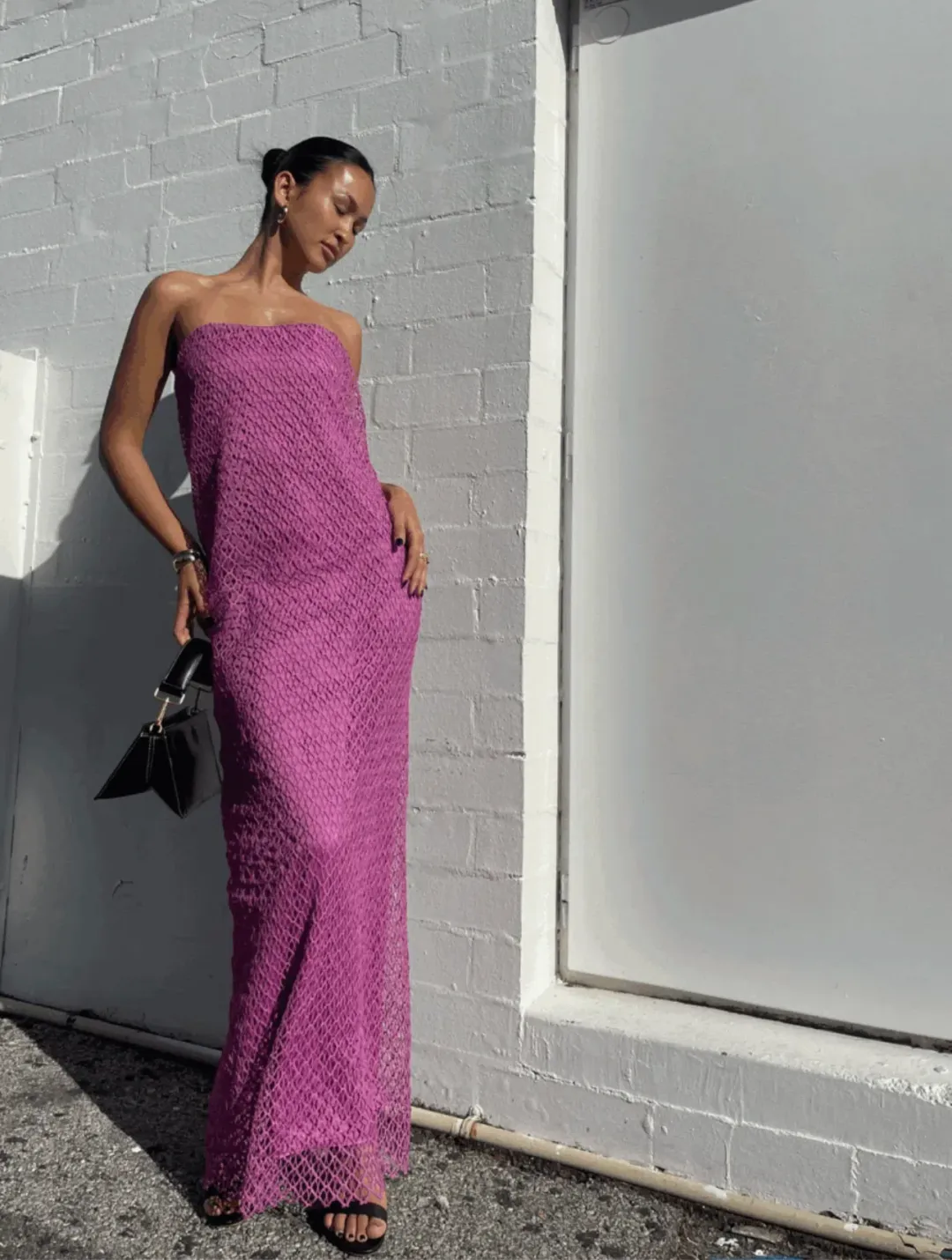Camilla and Marc Sinclar Lace Strapless Maxi Dress in Magenta Pink Size 10 for rent on The Volte - main image