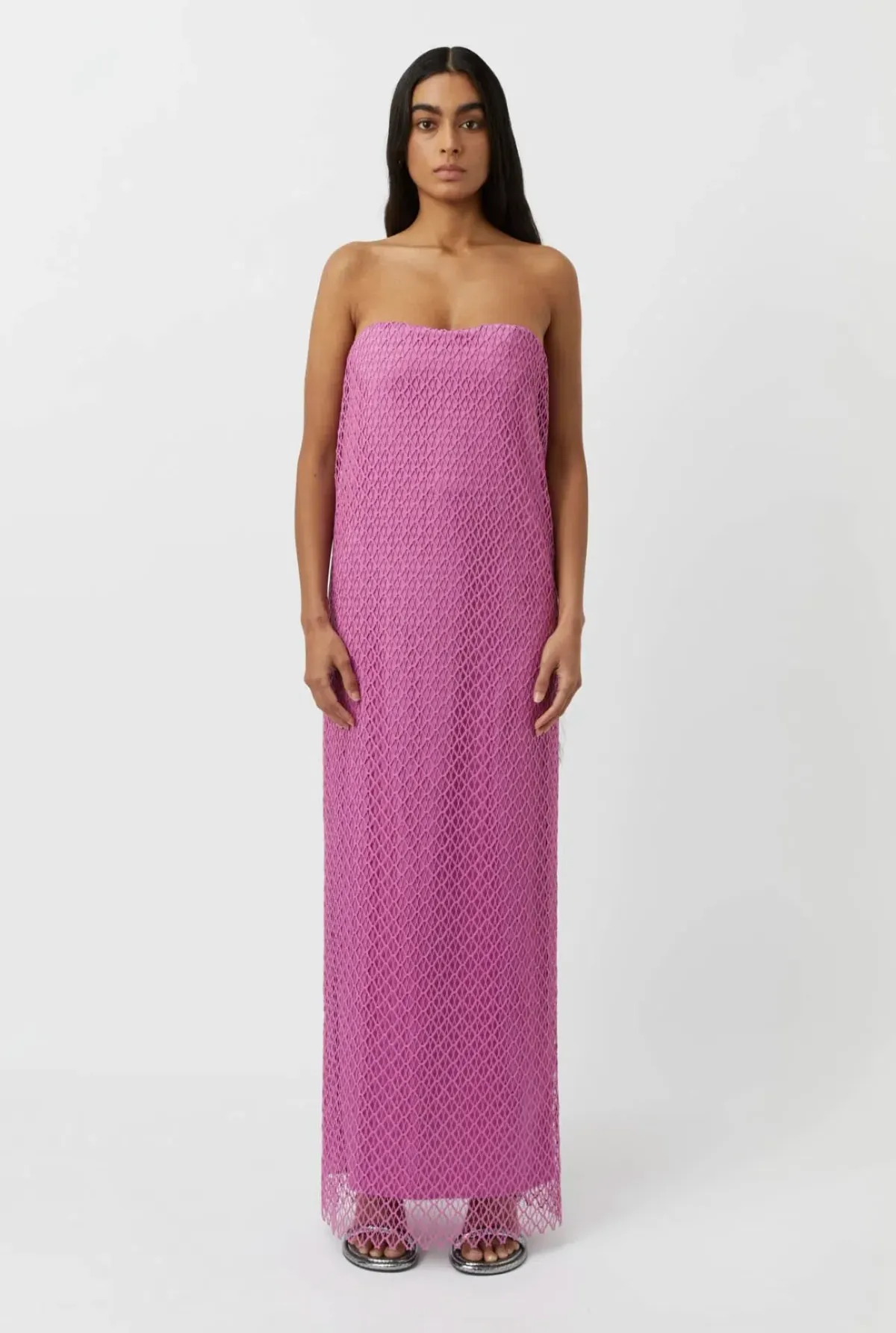 Camilla and Marc Sinclar Lace Strapless Maxi Dress in Magenta Pink Size 10 for rent on The Volte - main image