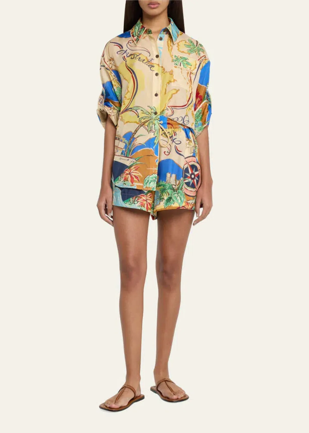 Zimmermann Alight Short Sleeve Shirt and Draw Waist Shorts Set Nautical Map Size 0/Au 8  for rent on The Volte - main image