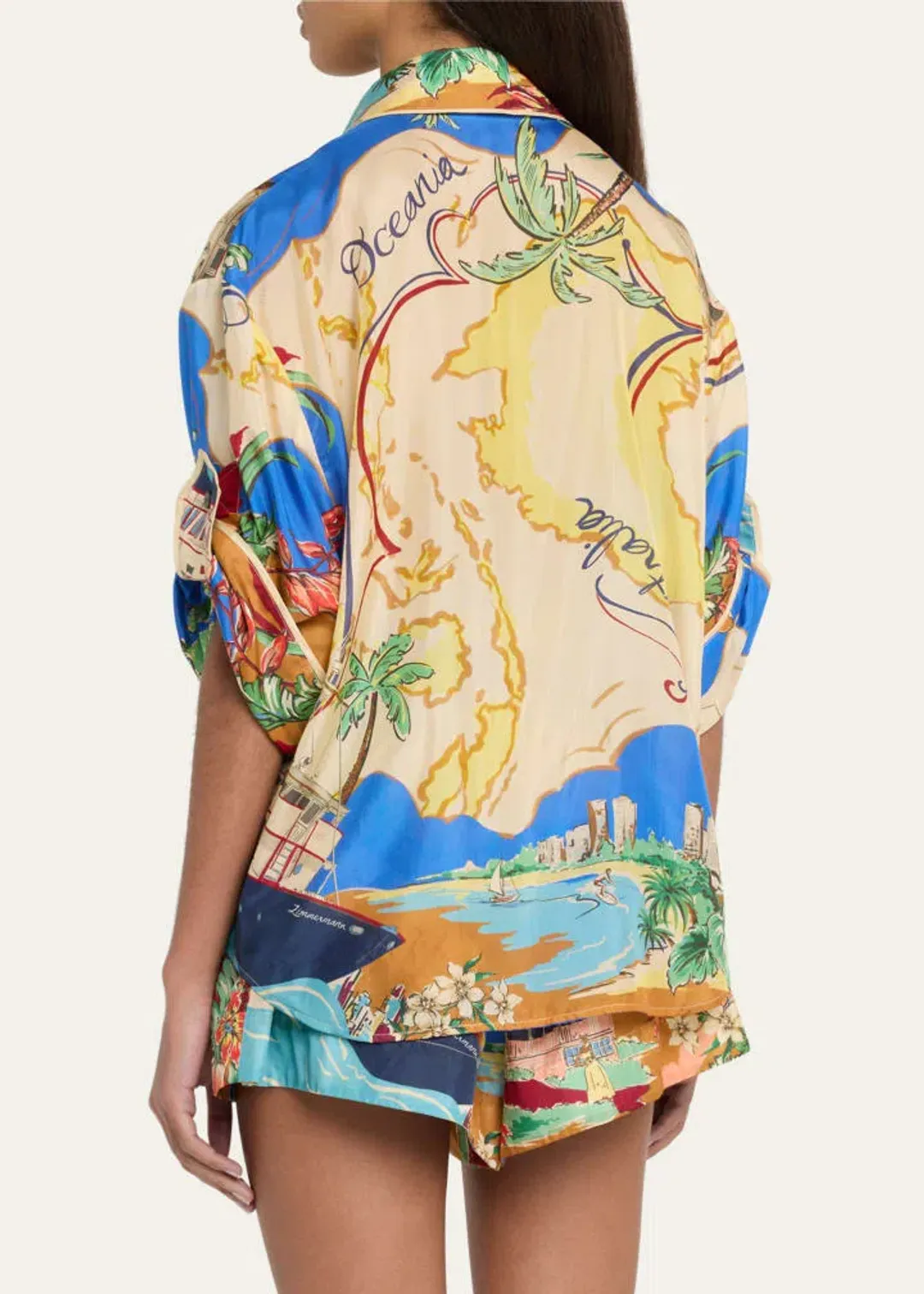 Zimmermann Alight Short Sleeve Shirt and Draw Waist Shorts Set Nautical Map Size 0/Au 8  for rent on The Volte - main image