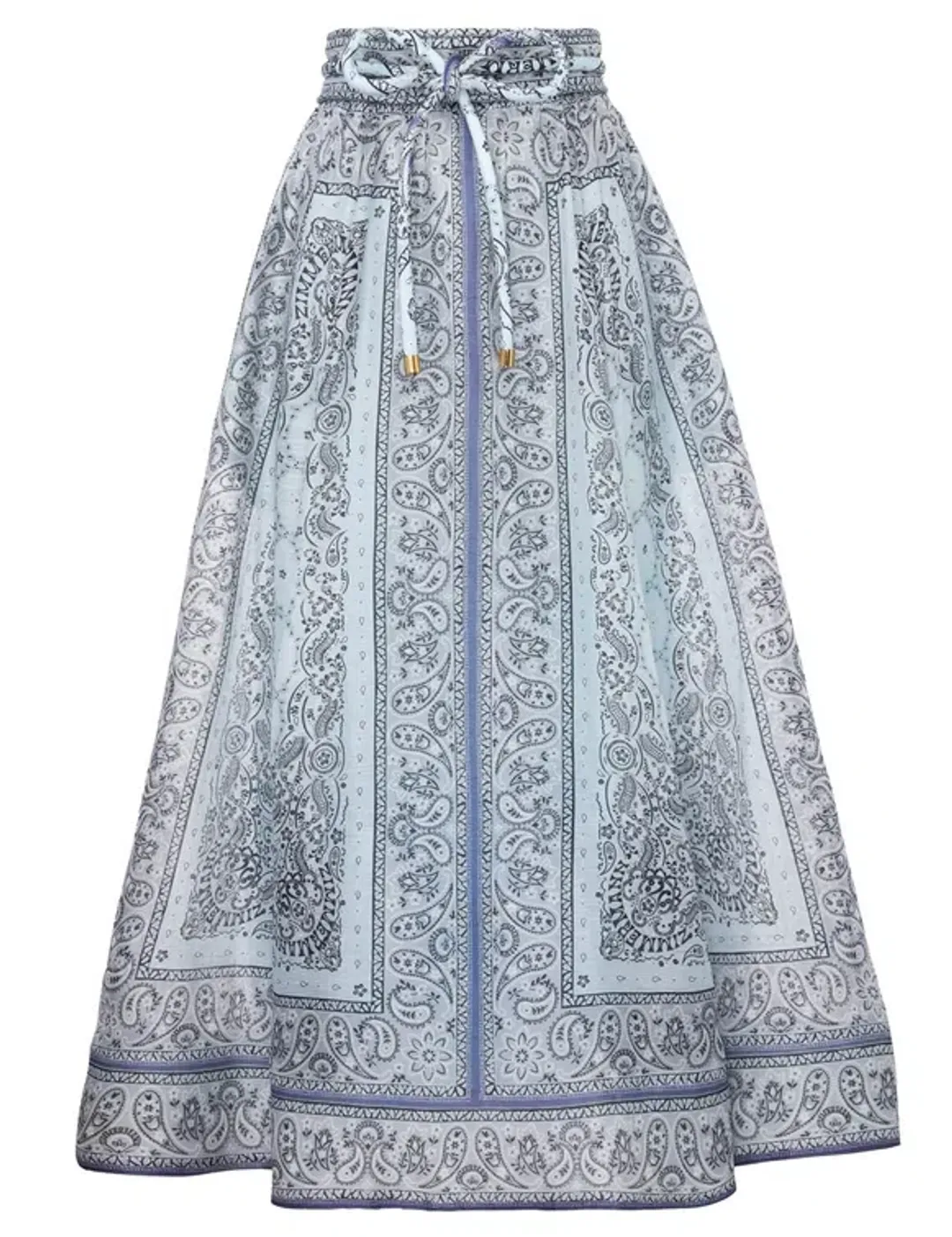 Zimmermann The Matchmaker Fitted Blouse and Gathered Midi Skirt in Blue Bandana Size 1/AU 10  for rent on The Volte - main image