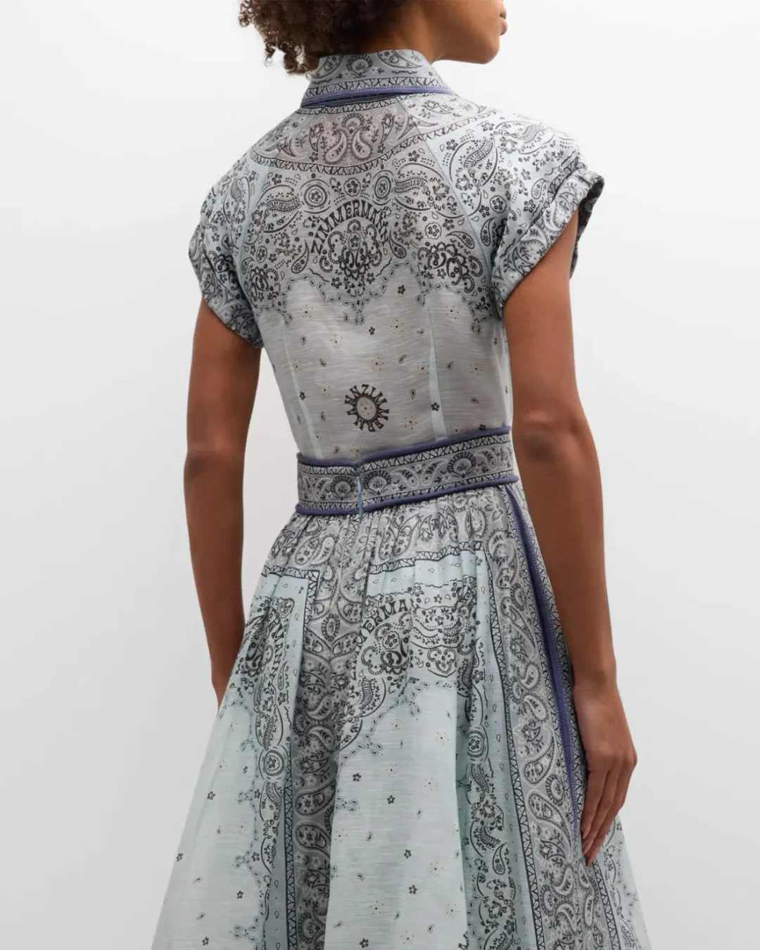 Zimmermann The Matchmaker Fitted Blouse and Gathered Midi Skirt in Blue Bandana Size 1/AU 10  for rent on The Volte - main image