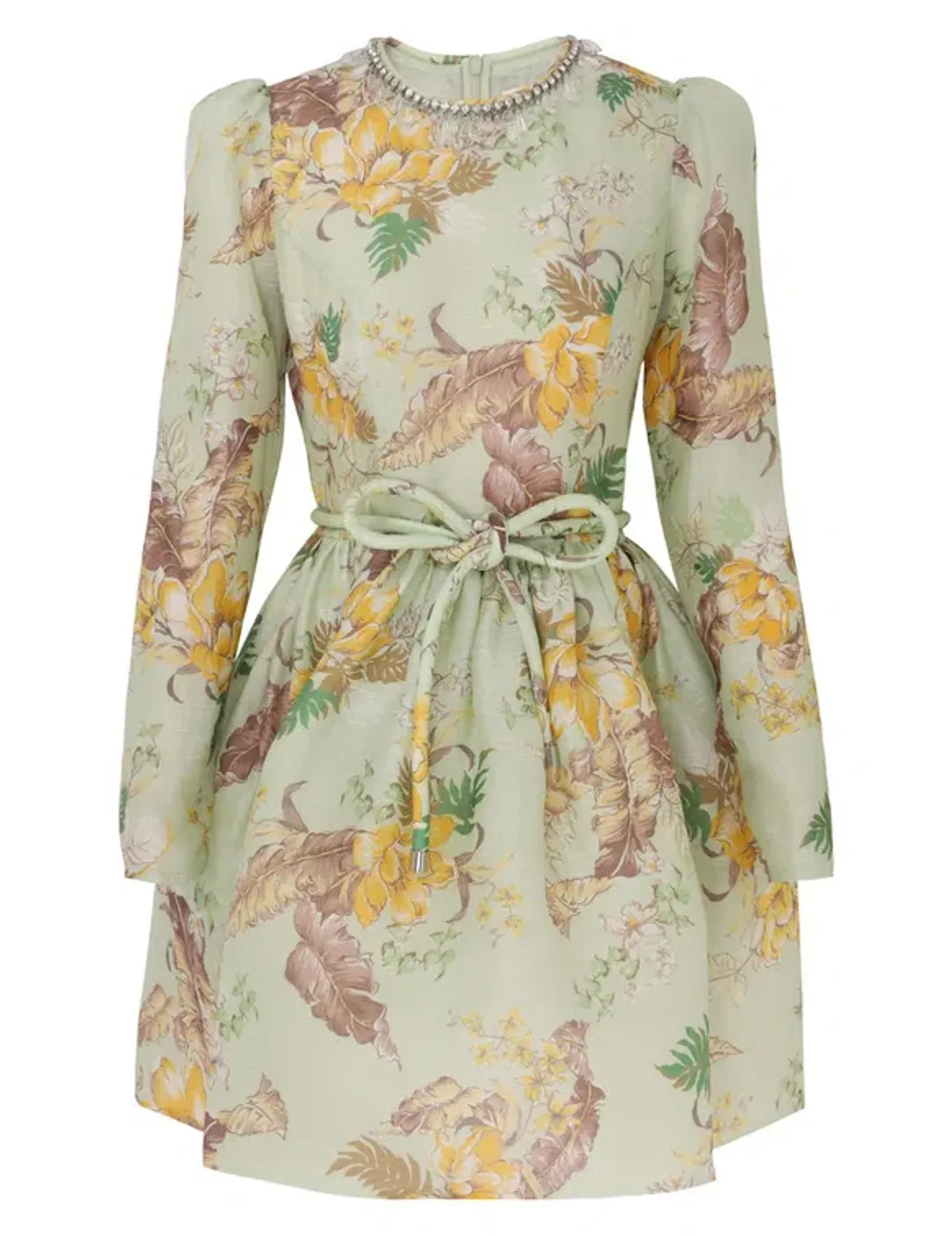 Zimmermann The Matchmaker Tulip Mini Dress in Mint Tropical Floral Size 0 / AU 8 for rent on The Volte - main image