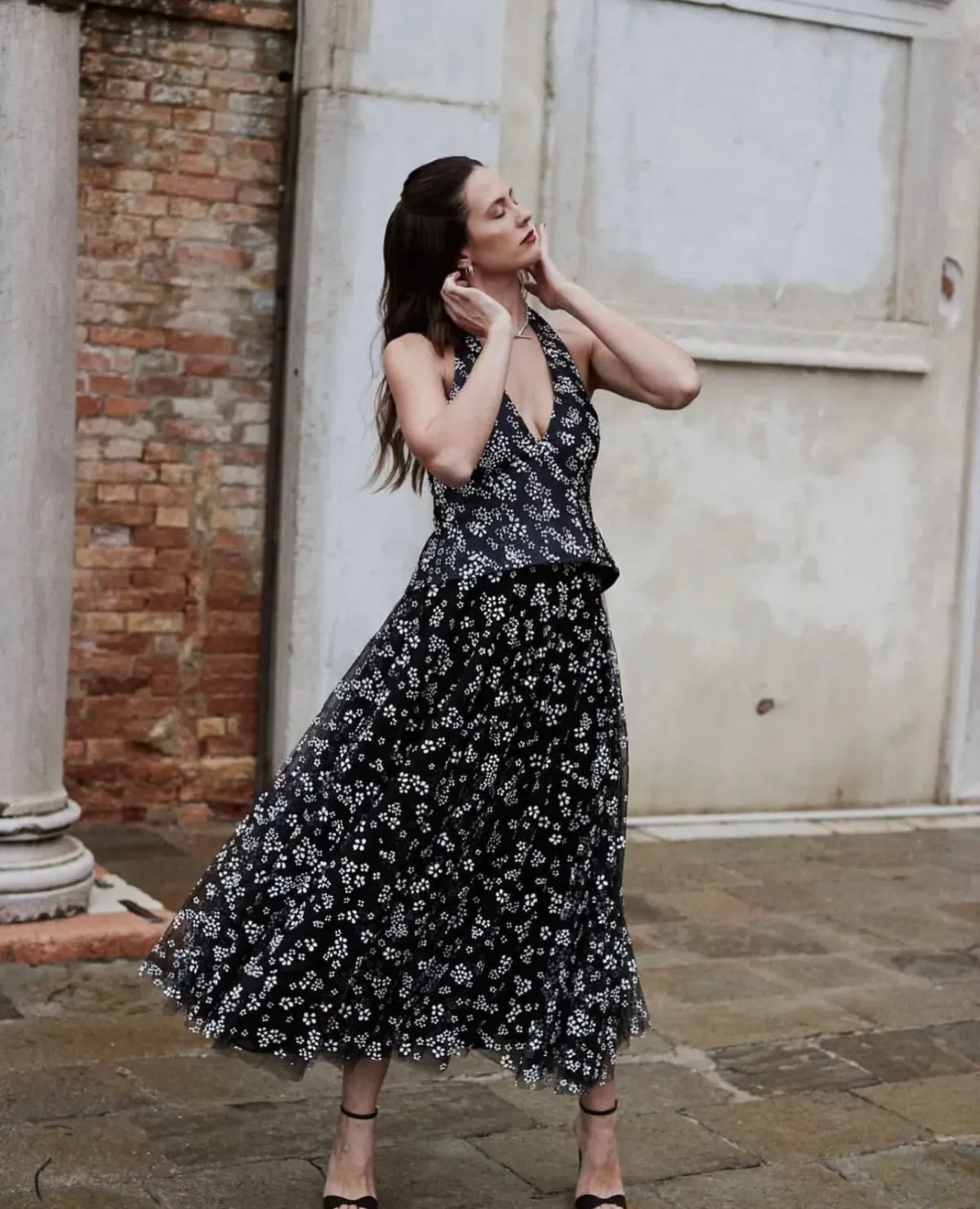 Scanlan Theodore Floral Tulle Halter Top and Skirt Set Black Size 8 for rent on The Volte - main image