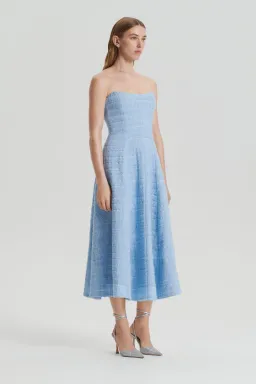 Scanlan Theodore Tweed Boucle Midi Dress Pale Blue Size 8 for rent on The Volte - image 1