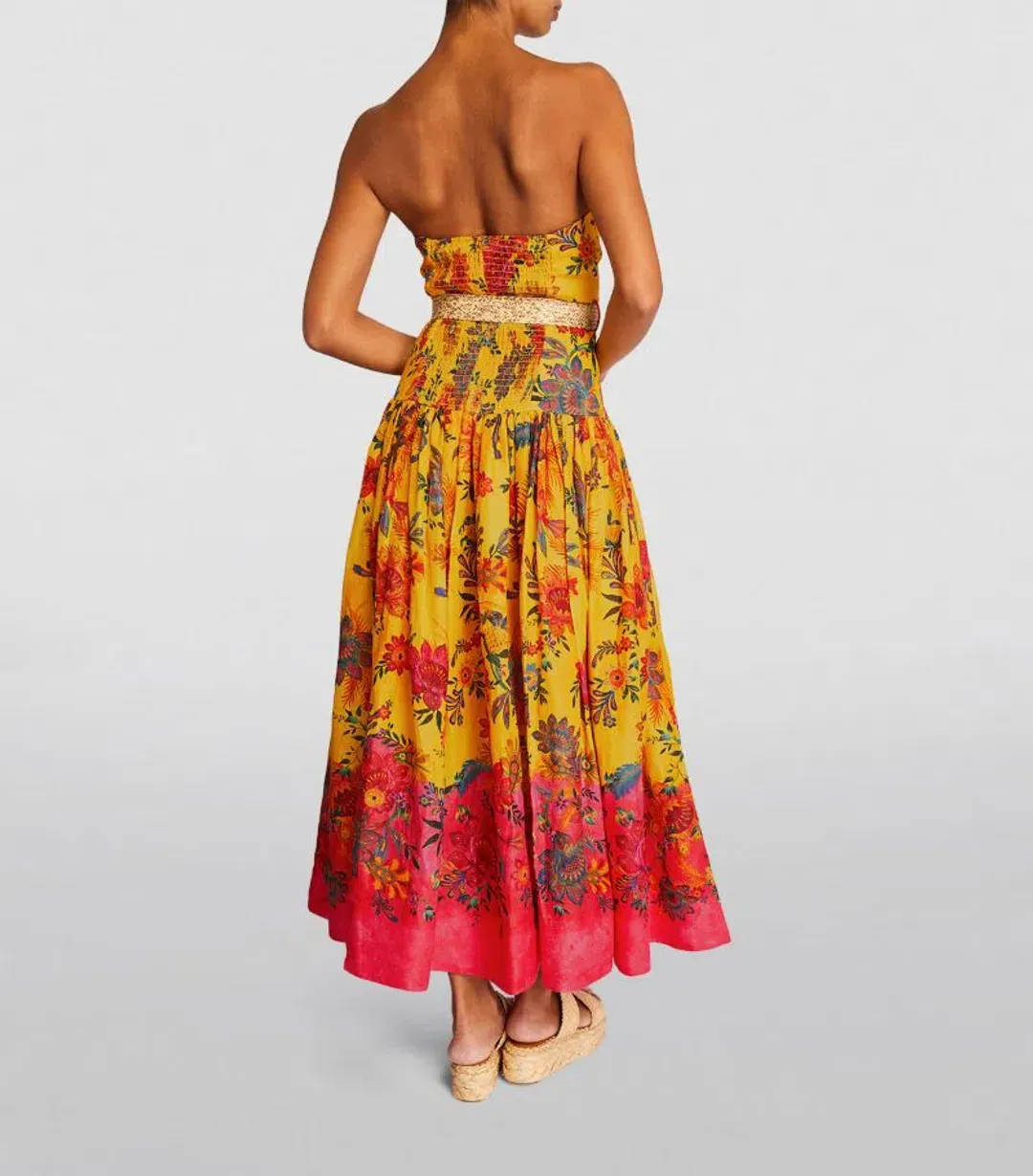 Zimmermann The Ginger Strapless Midi Dress in Pink/Yellow Floral Size 1/AU 10 for rent on The Volte - main image