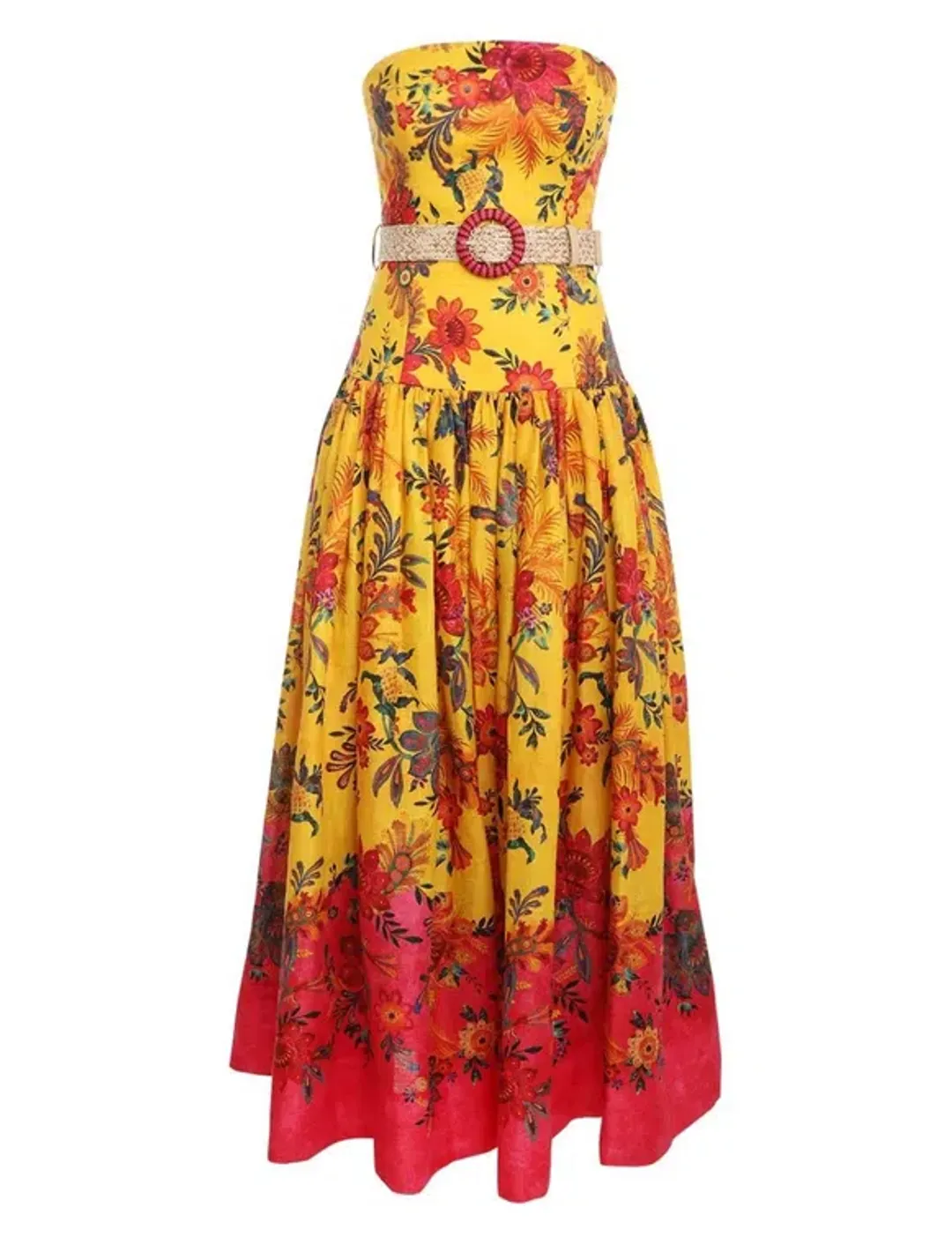 Zimmermann The Ginger Strapless Midi Dress in Pink/Yellow Floral Size 1/AU 10 for rent on The Volte - main image