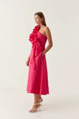Aje Adelia Ruffle Midi Dress Pink Size 10 for rent on The Volte - image 2