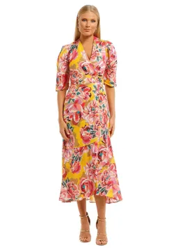 Ginger & Smart Flourish Wrap Dress in Yellow Floral Size 10 for rent on The Volte - image 1