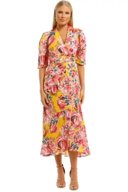 Ginger & Smart Flourish Wrap Midi Dress in Yellow Floral Size 8 for rent on The Volte - image 4