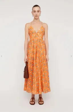 Scanlan Theodore Foulard Linen Strappy Dress Tangerine Orange Floral Size S / AU 8 for rent on The Volte - image 1