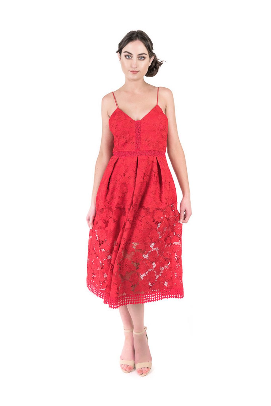 Nicholas Red Floral Lace Rouleau Ball Dress size 12 for rent on The Volte - main image