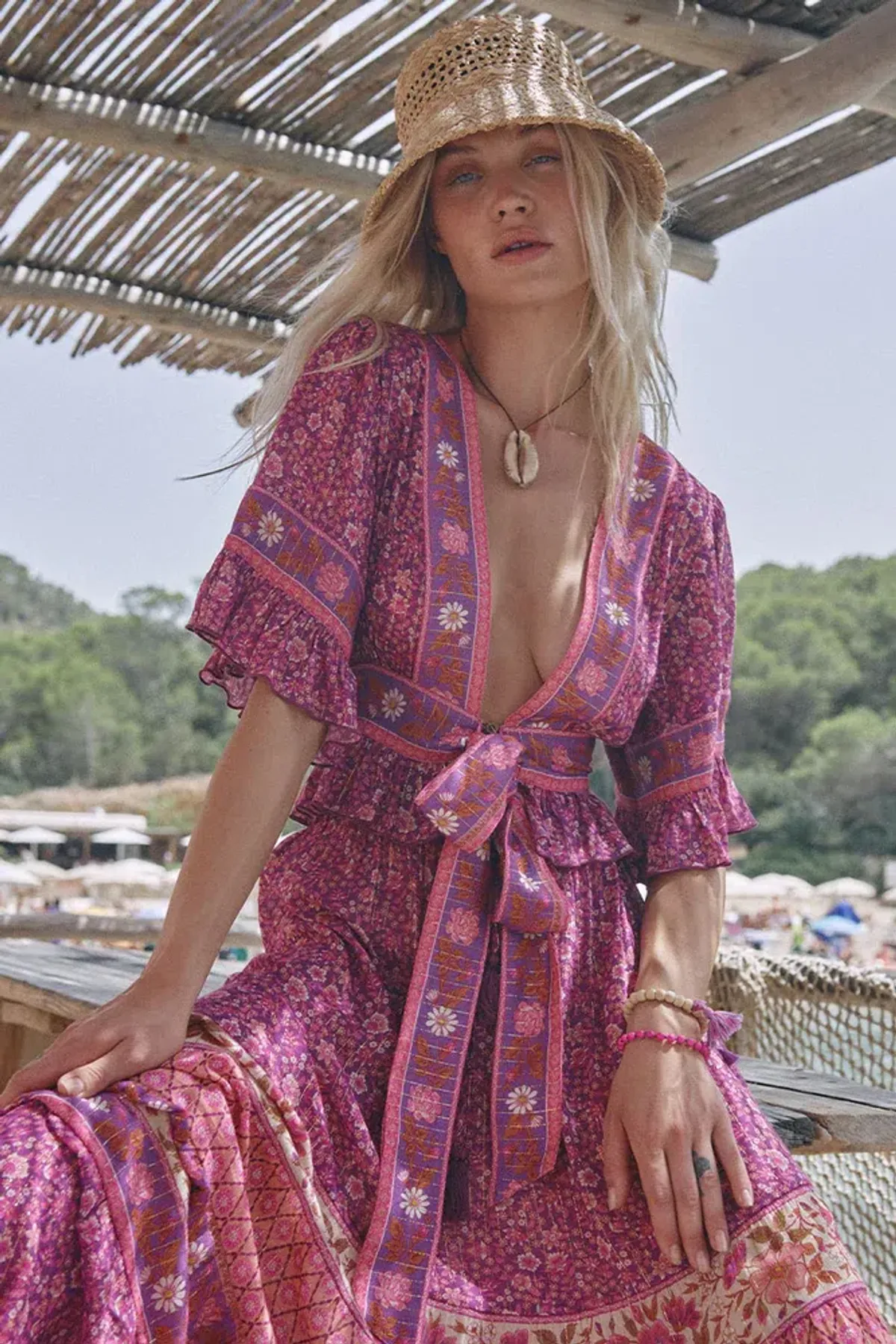 Spell And The Gypsy Sienna Cropped Blouse And Skirt  Set Fuchsia Size M/Au 10 for rent on The Volte - main image