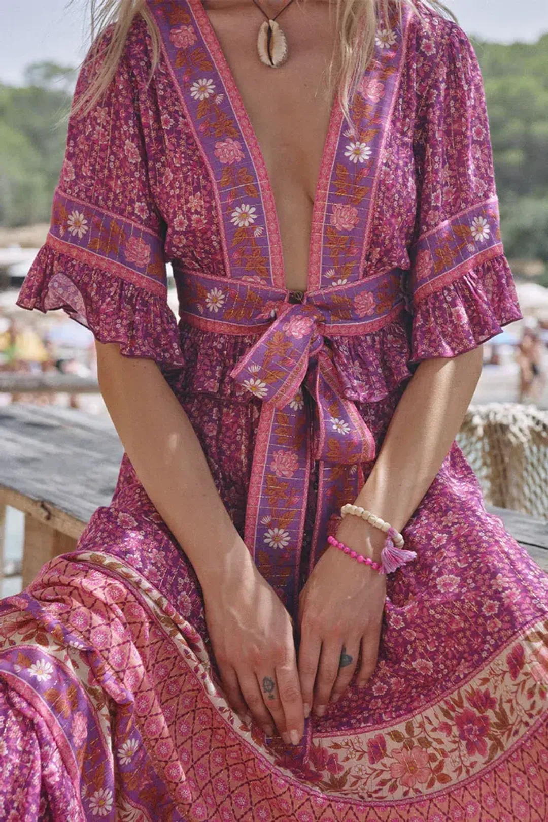 Spell And The Gypsy Sienna Cropped Blouse And Skirt  Set Fuchsia Size M/Au 10 for rent on The Volte - main image