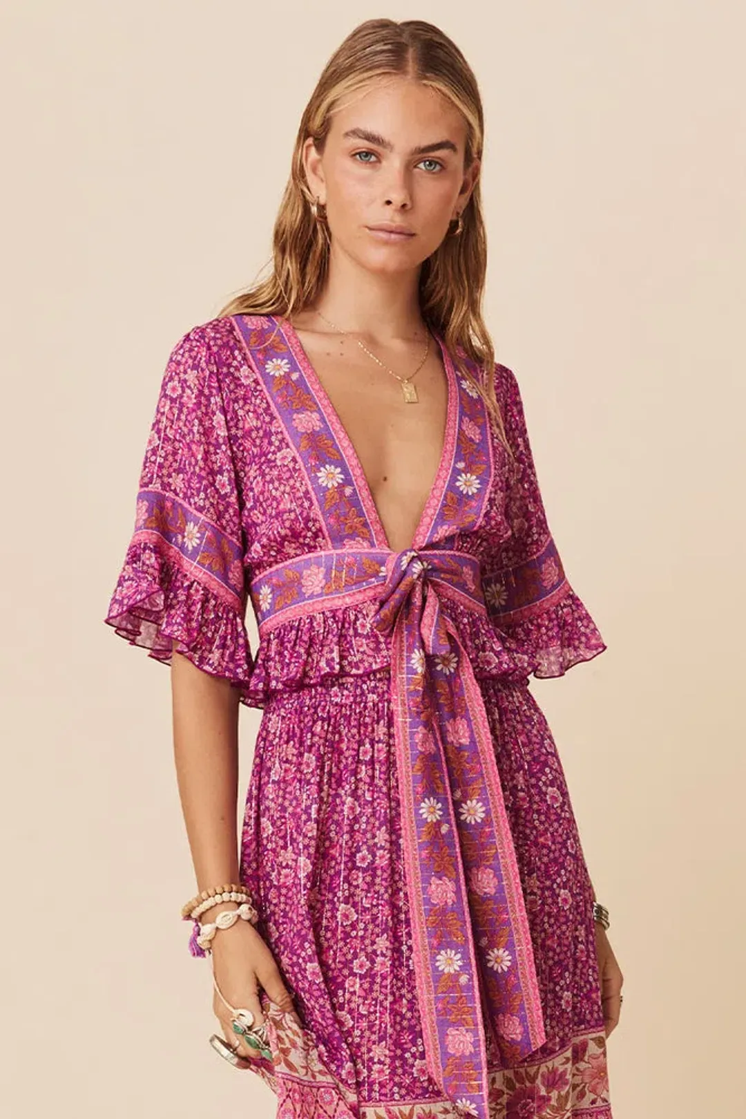 Spell And The Gypsy Sienna Cropped Blouse And Skirt  Set Fuchsia Size M/Au 10 for rent on The Volte - main image
