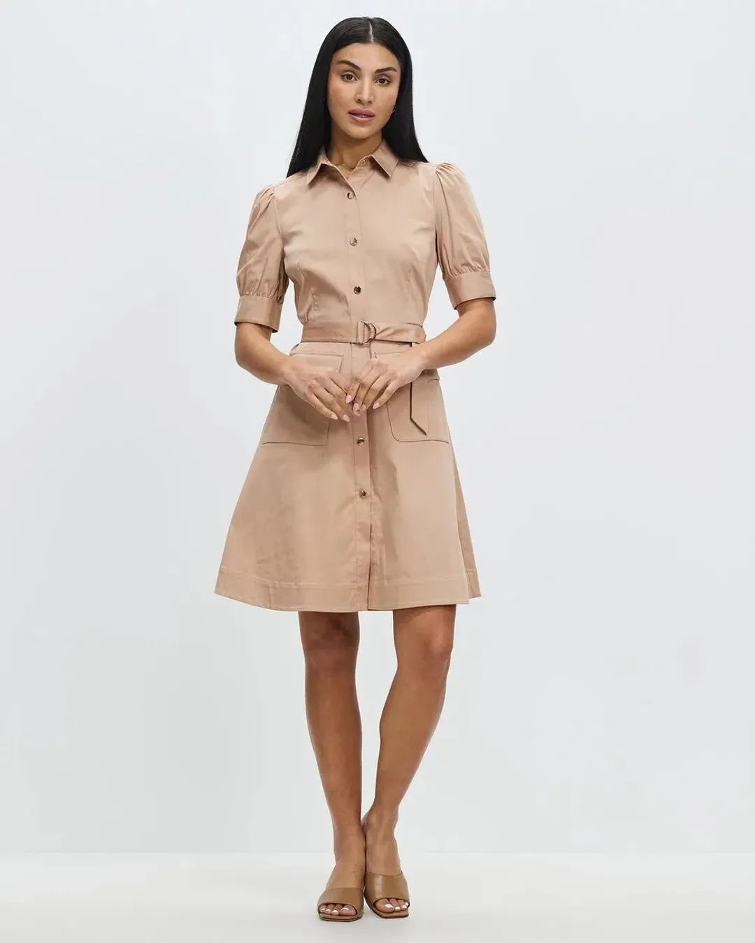 MARCS Caitlyn Shirt Dress Latte Size 8 for rent on The Volte - main image