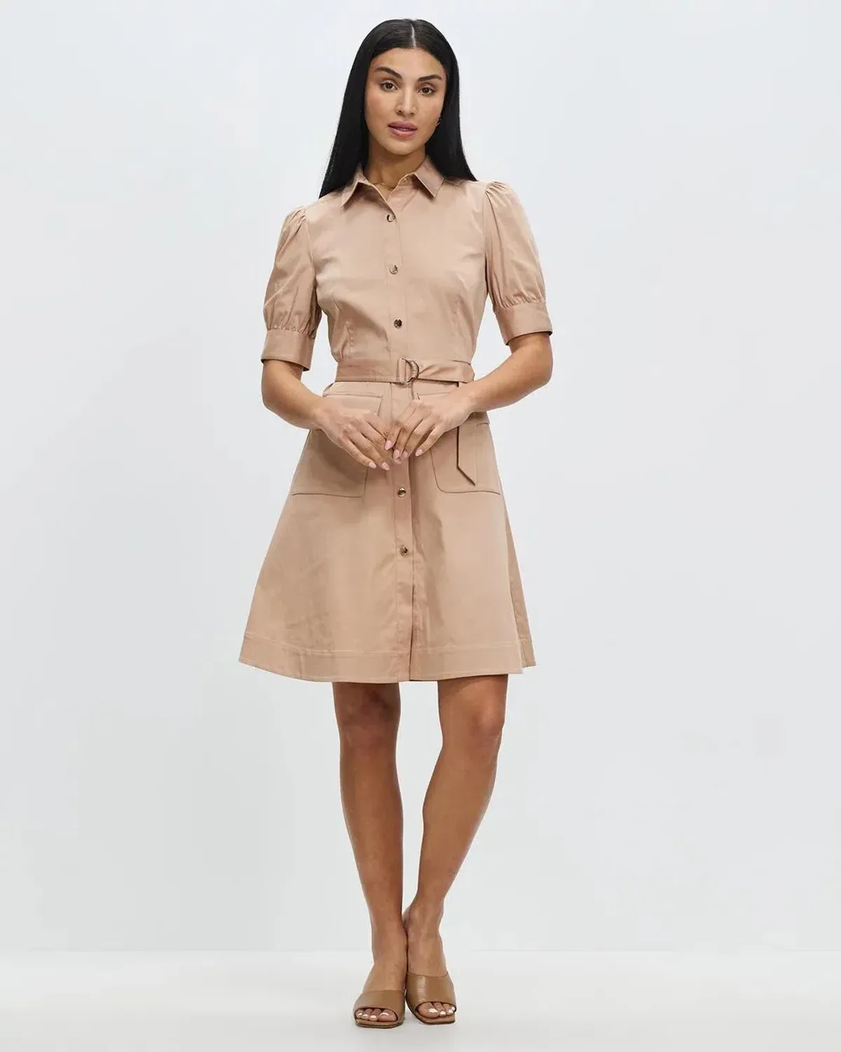 MARCS Caitlyn Shirt Dress Latte Size 8 for rent on The Volte - main image