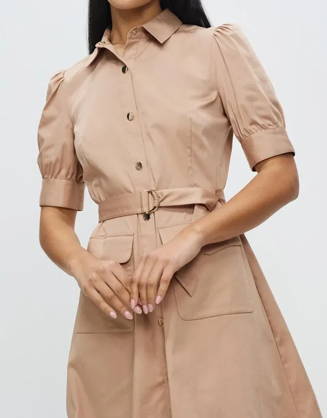 MARCS Caitlyn Shirt Dress Latte Size 8 for rent on The Volte - main image