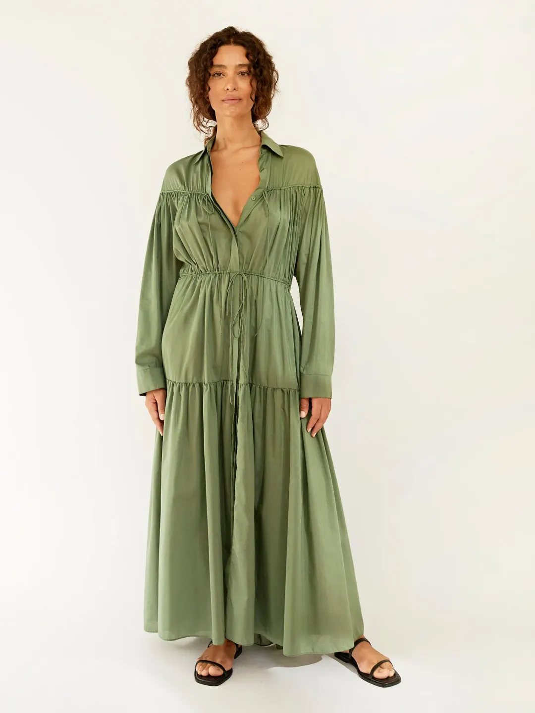 Matteau Tiered Drawcord Dress in Fern Size 3 / AU 12 for rent on The Volte - main image