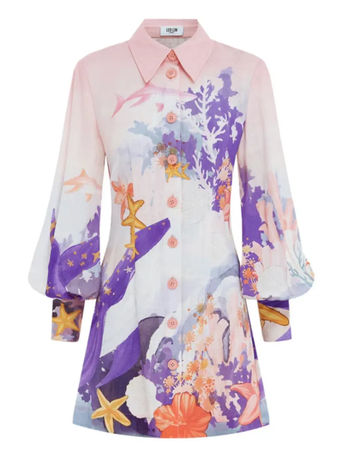 Leo Lin Luminous Mini Dress Neptune Placement Print in Coral Size AU 8 for rent on The Volte - main image
