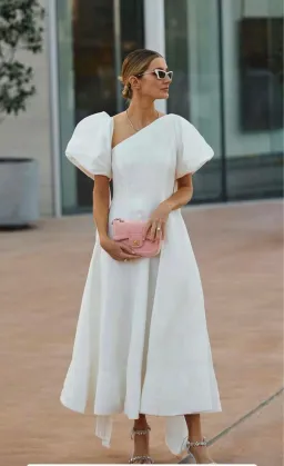 Aje Arista Tulip Sleeve Midi Dress Ivory Size 14  for rent on The Volte - image 2
