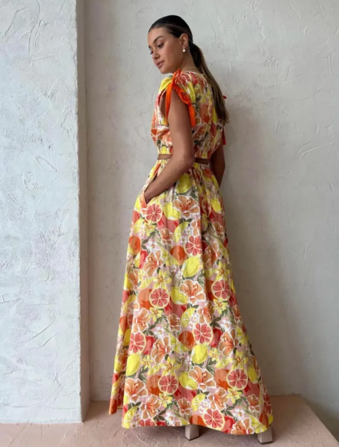 By Nicola Ahoy Top and Skirt Set in Citrus Print Size 8 for rent on The Volte - main image