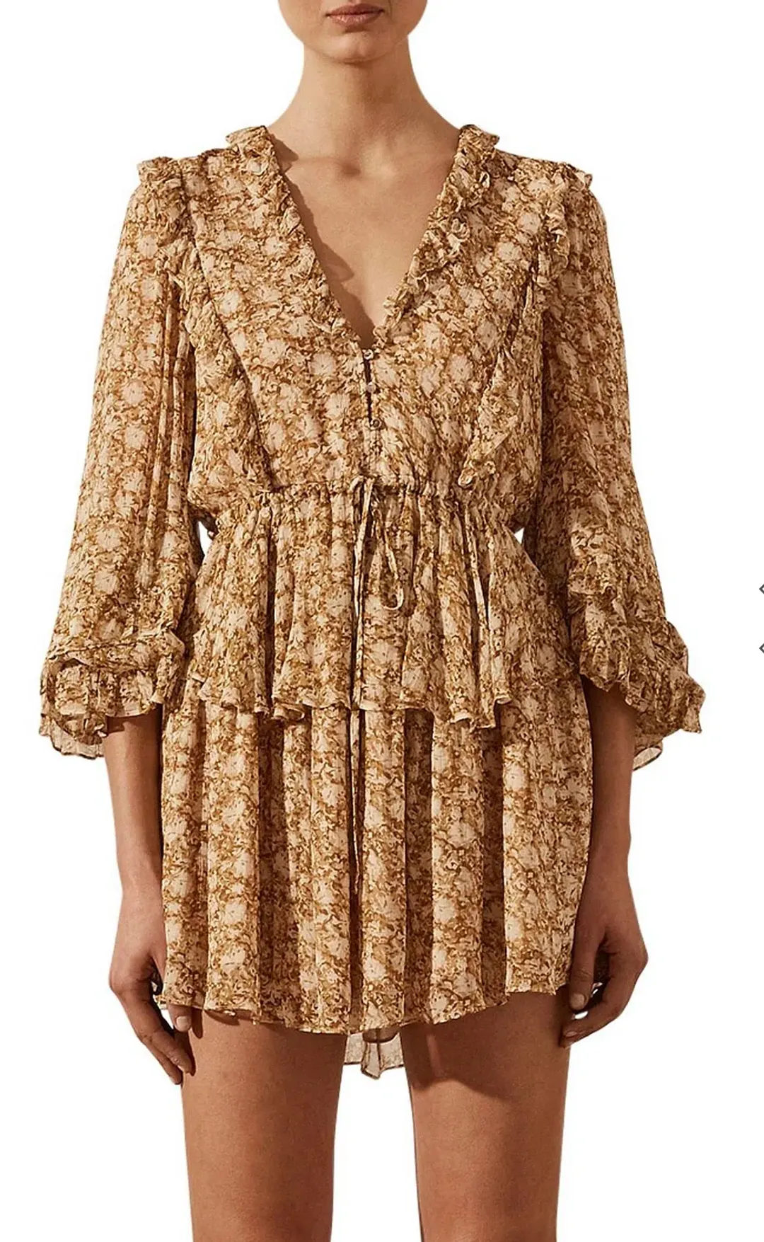 Shona Joy Julia Balloon Sleeve Drawstring Mini Dress Print Size 8 for rent on The Volte - main image