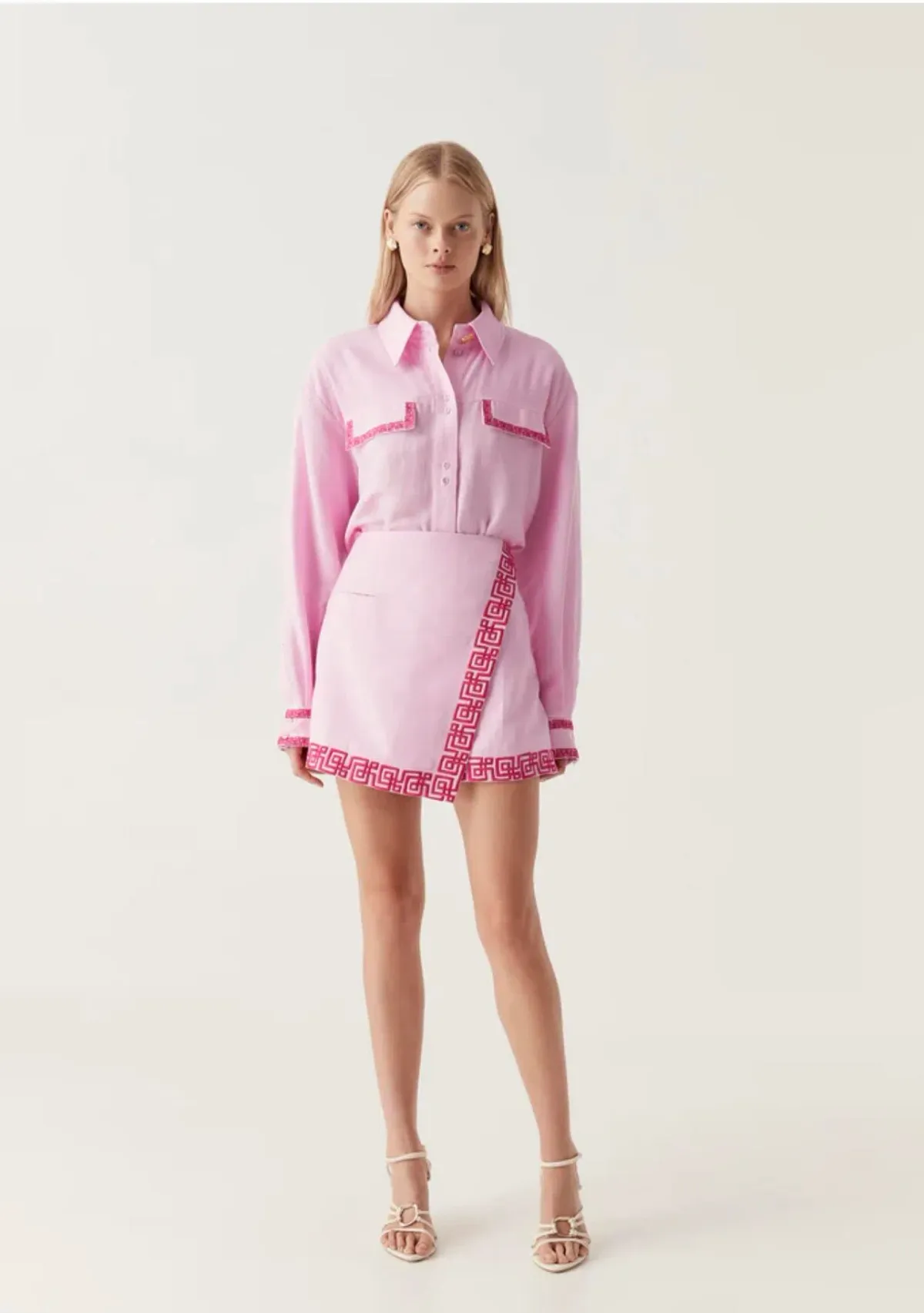 Aje Voyager Embroidered Mini Skirt & Skirt Set Pink Size 16  for rent on The Volte - main image
