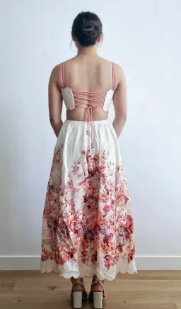 Zimmermann The Devi Scallop Midi Dress in Cream Floral Size 0 /Au 8 for rent on The Volte - image 4
