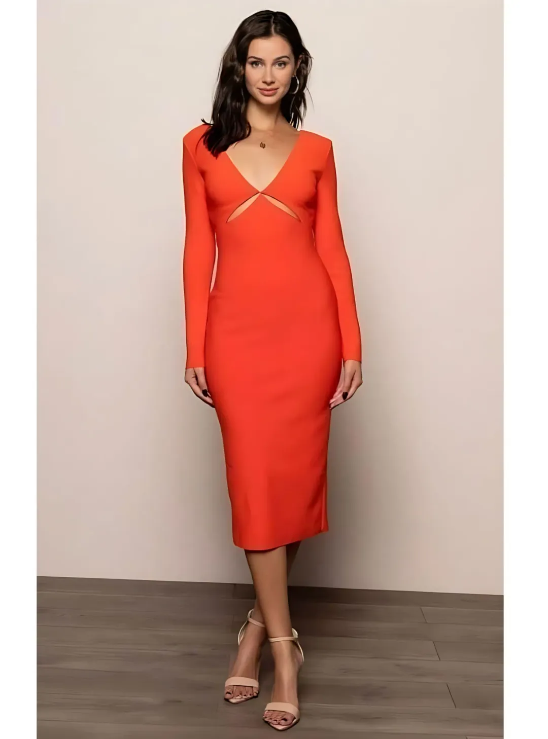 Bec & Bridge Ulla L/S Cut Out Midi Dress Orange Size AU 8 for rent on The Volte - main image