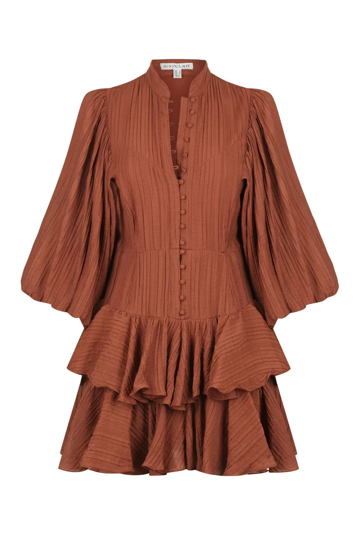 Shona Joy Mila Balloon Sleeve Frill Mini Dress Paprika Size 10 for rent on The Volte - main image