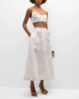 Zimmermann The Matchmaker Rose Bra and Rose Flare Skirt Set in Ivory Size 1/Au 10 for rent on The Volte - image 1