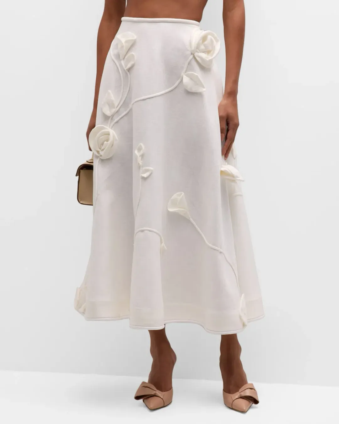 Zimmermann The Matchmaker Rose Bra and Rose Flare Skirt Set in Ivory Size 1/Au 10 for rent on The Volte - main image