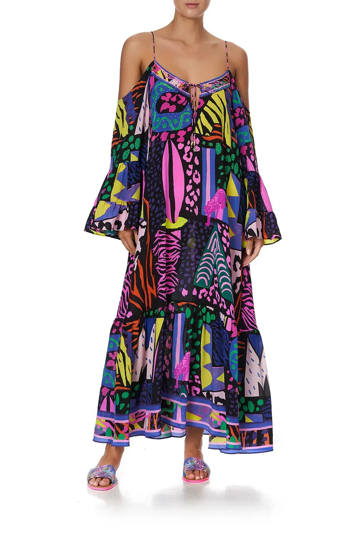 Camilla Drop Shoulder Shoestring Strap Long Sleeve Dress in Fair Ladys Dinkum One Size - Image 5