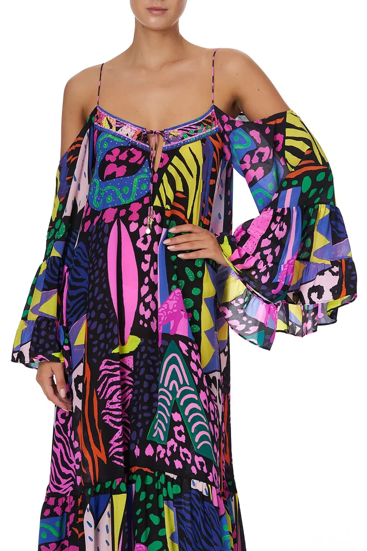Camilla Drop Shoulder Shoestring Strap Long Sleeve Dress in Fair Ladys Dinkum One Size - Image 4