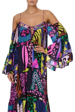 Camilla Drop Shoulder Shoestring Strap Long Sleeve Dress in Fair Ladys Dinkum One Size for rent on The Volte - image 4