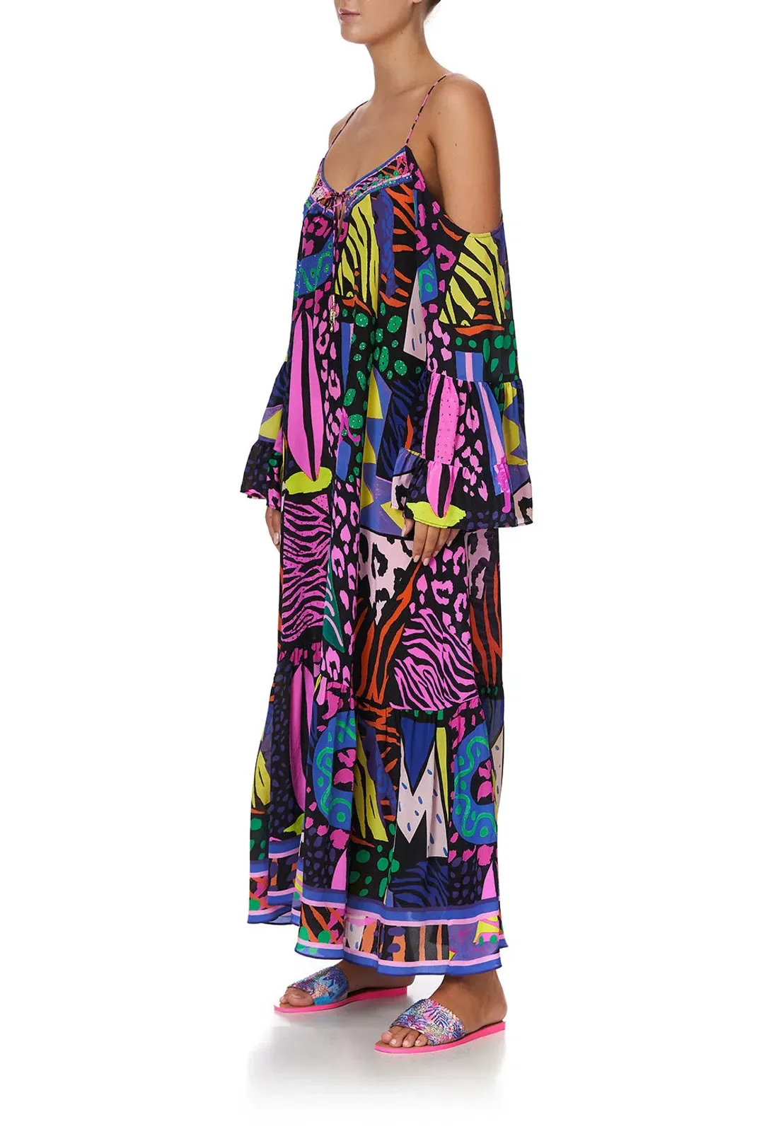 Camilla Drop Shoulder Shoestring Strap Long Sleeve Dress in Fair Ladys Dinkum One Size for rent on The Volte - main image