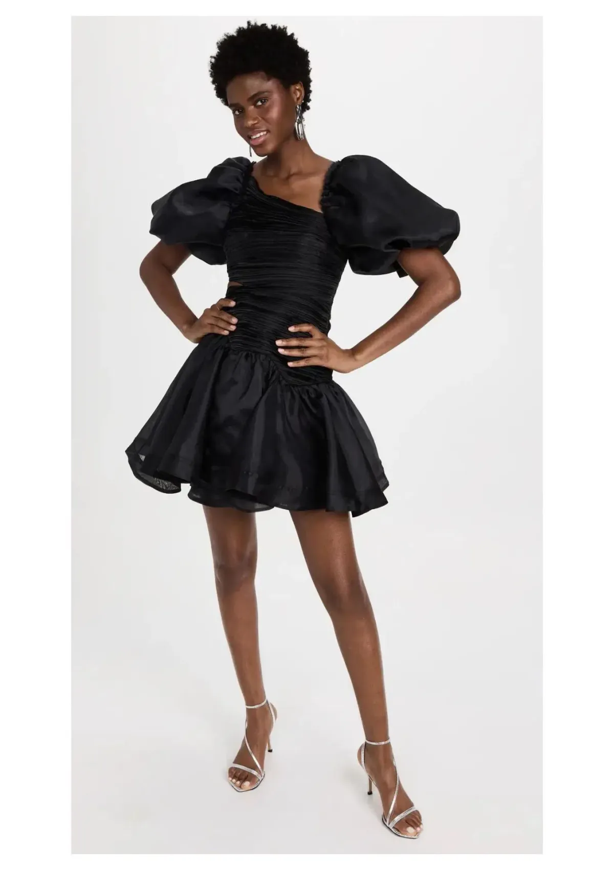 Aje Joan Asymmetric Puff Sleeve Mini Dress Black Size AU 10 - Image 1