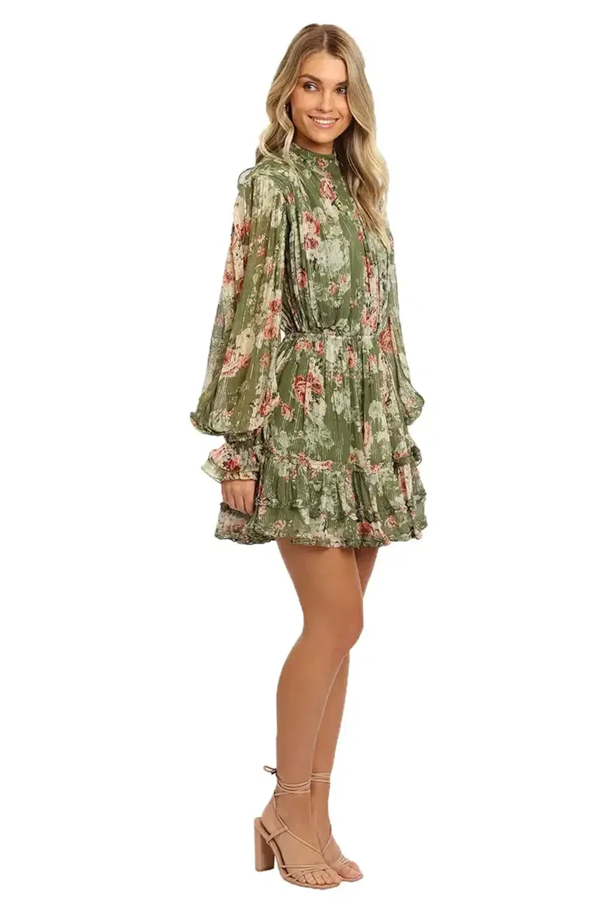 Hemant & Nandita Neem Mini Dress in Green Floral Size 8 - Image 4