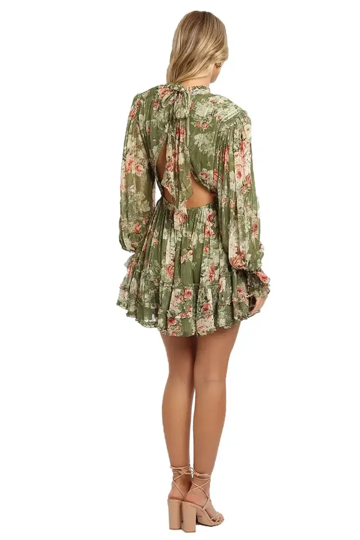 Hemant & Nandita Neem Mini Dress in Green Floral Size 8 - Image 3