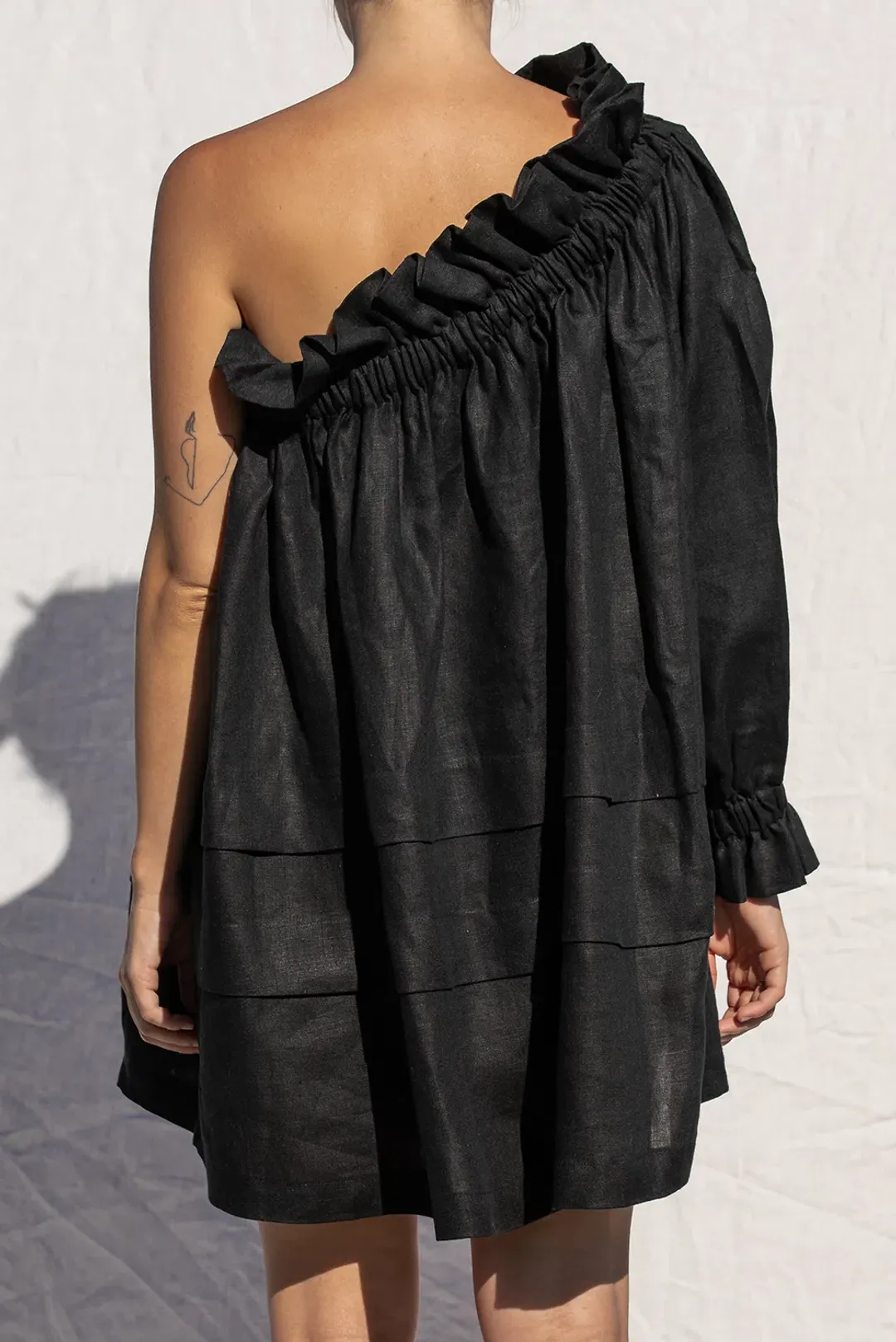 Shop Louee Thea One Shoulder Mini Dress Black One Size for rent on The Volte - main image