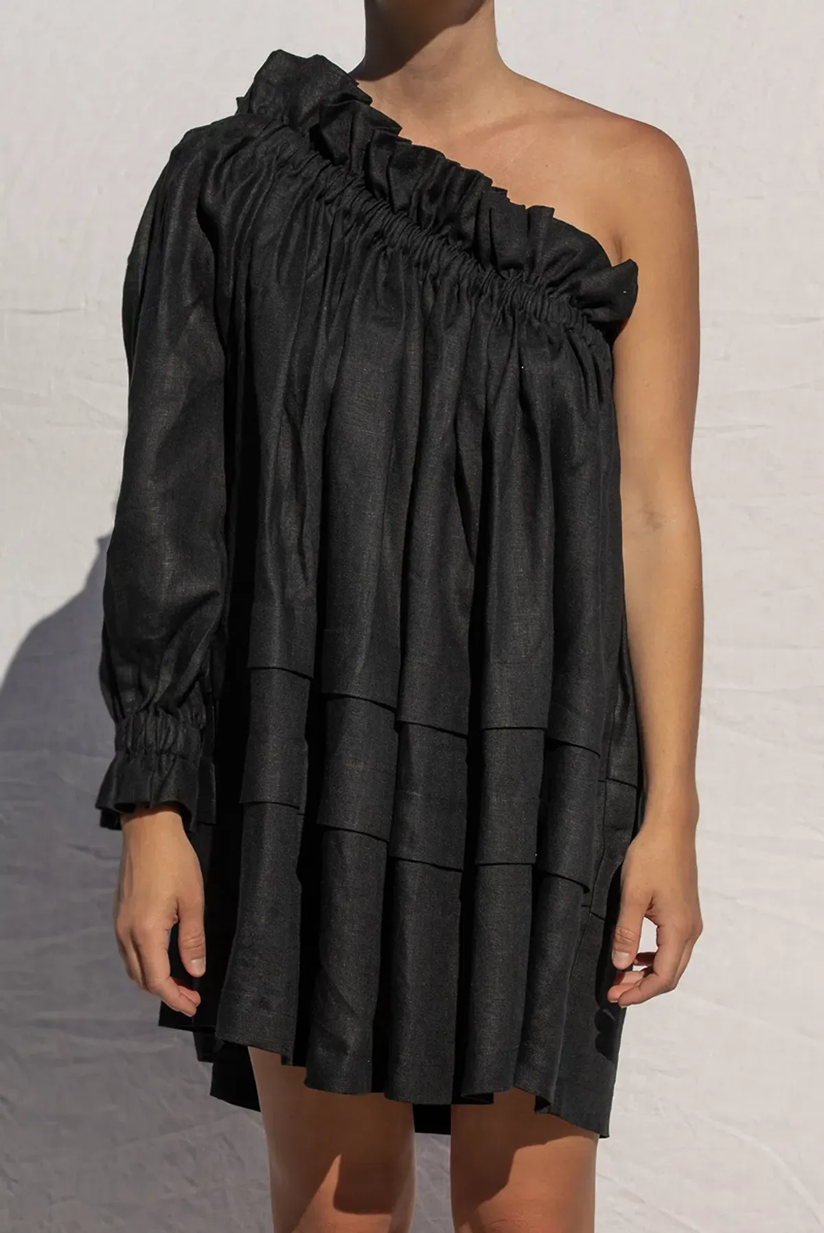 Shop Louee Thea One Shoulder Mini Dress Black One Size - Image 1