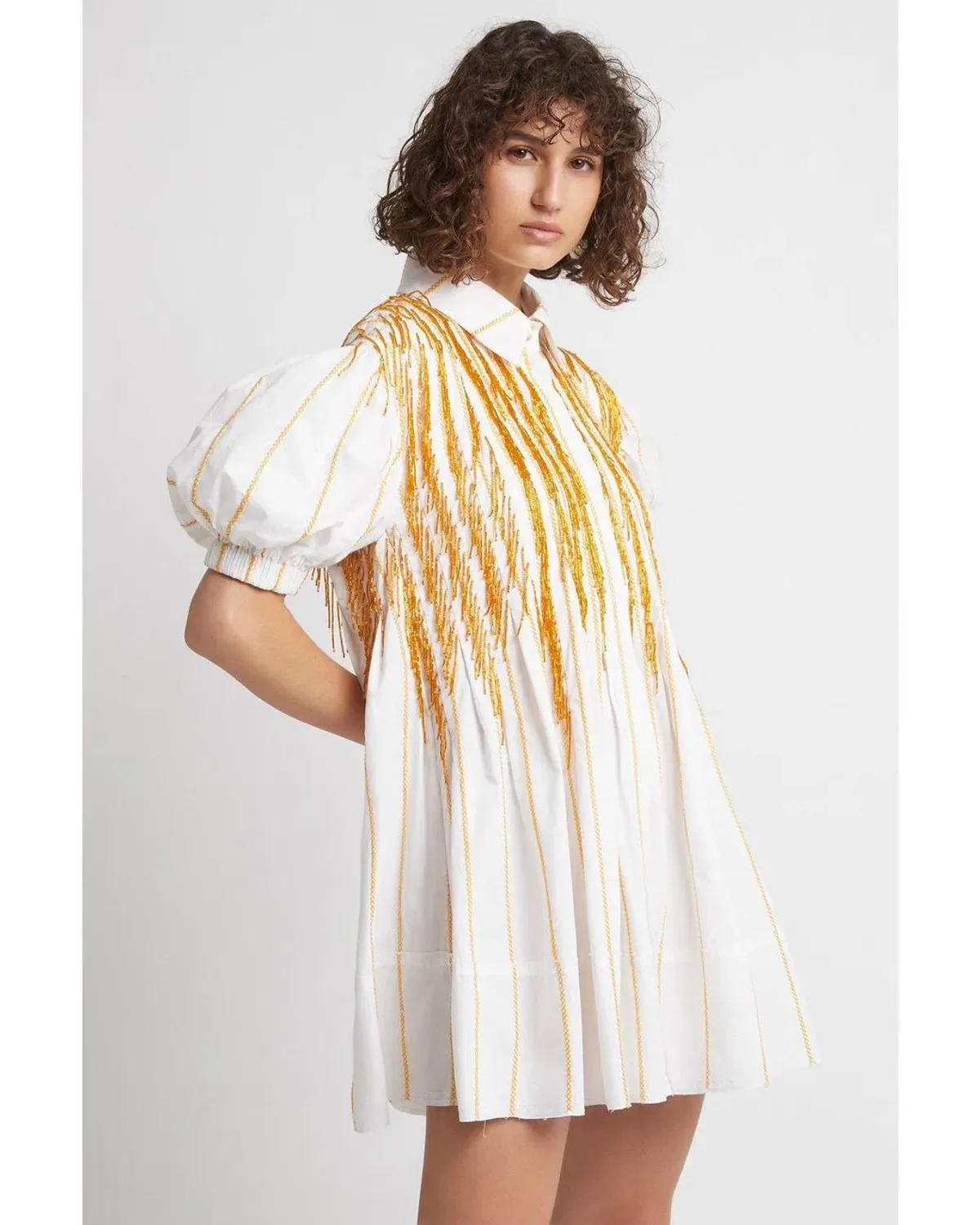 Aje Collective Beaded Mini Dress Ivory/Marigold Size 8 - Image 2