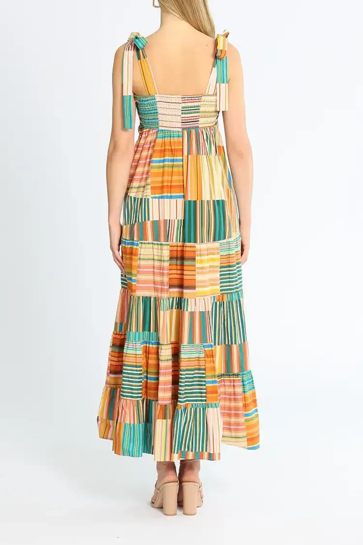 Alemais Sloane Tiered Midi Dress in Multi Stripe Size 10 - Image 2
