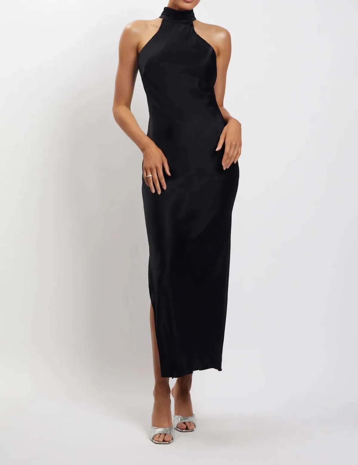 Meshki Claire Satin Drape Back Maxi Dress Black Size S / AU 8 - Image 1