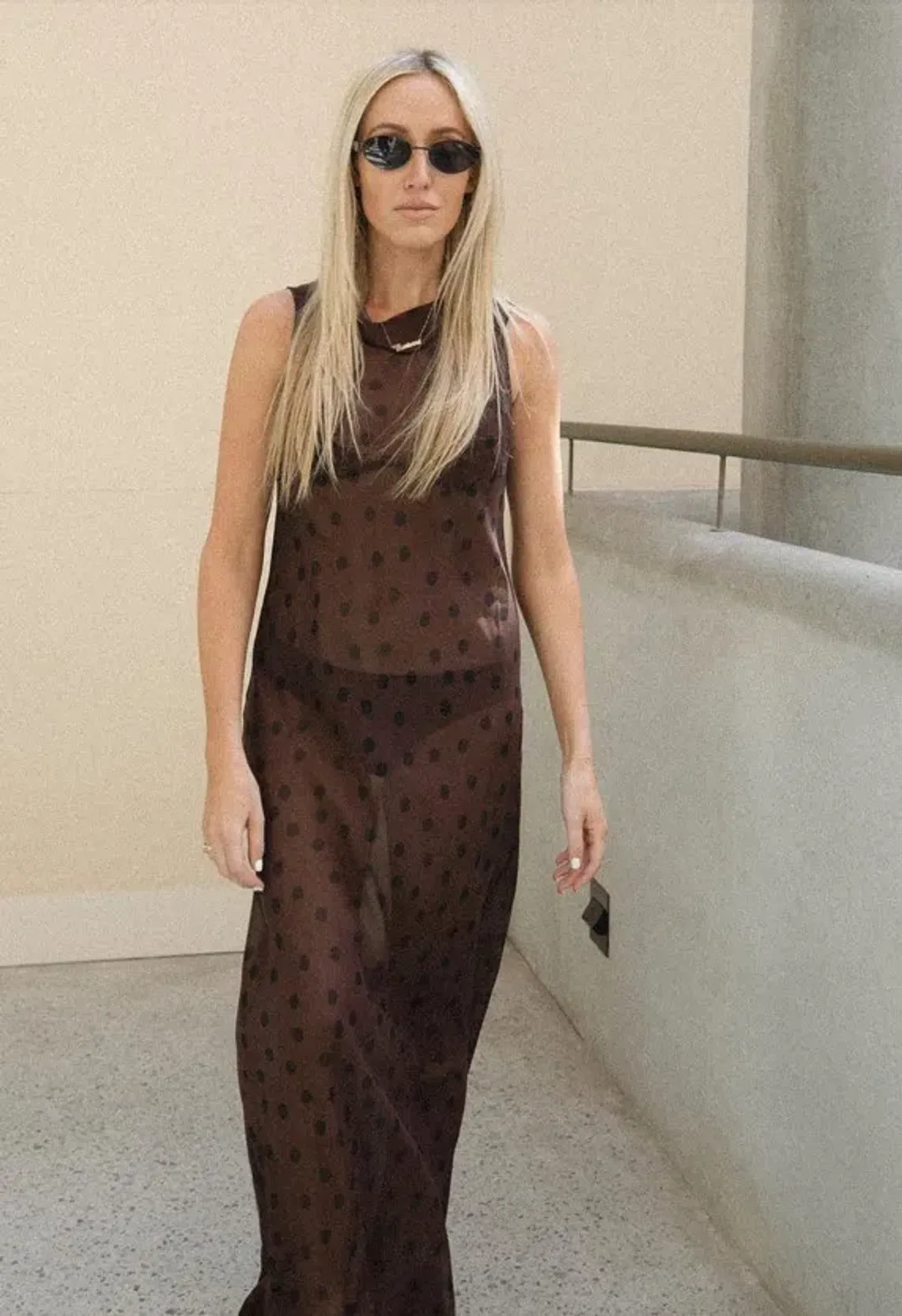Bec & Bridge Turner Boatneck Sheer Maxi Dress Brown Size AU 10 for rent on The Volte - main image